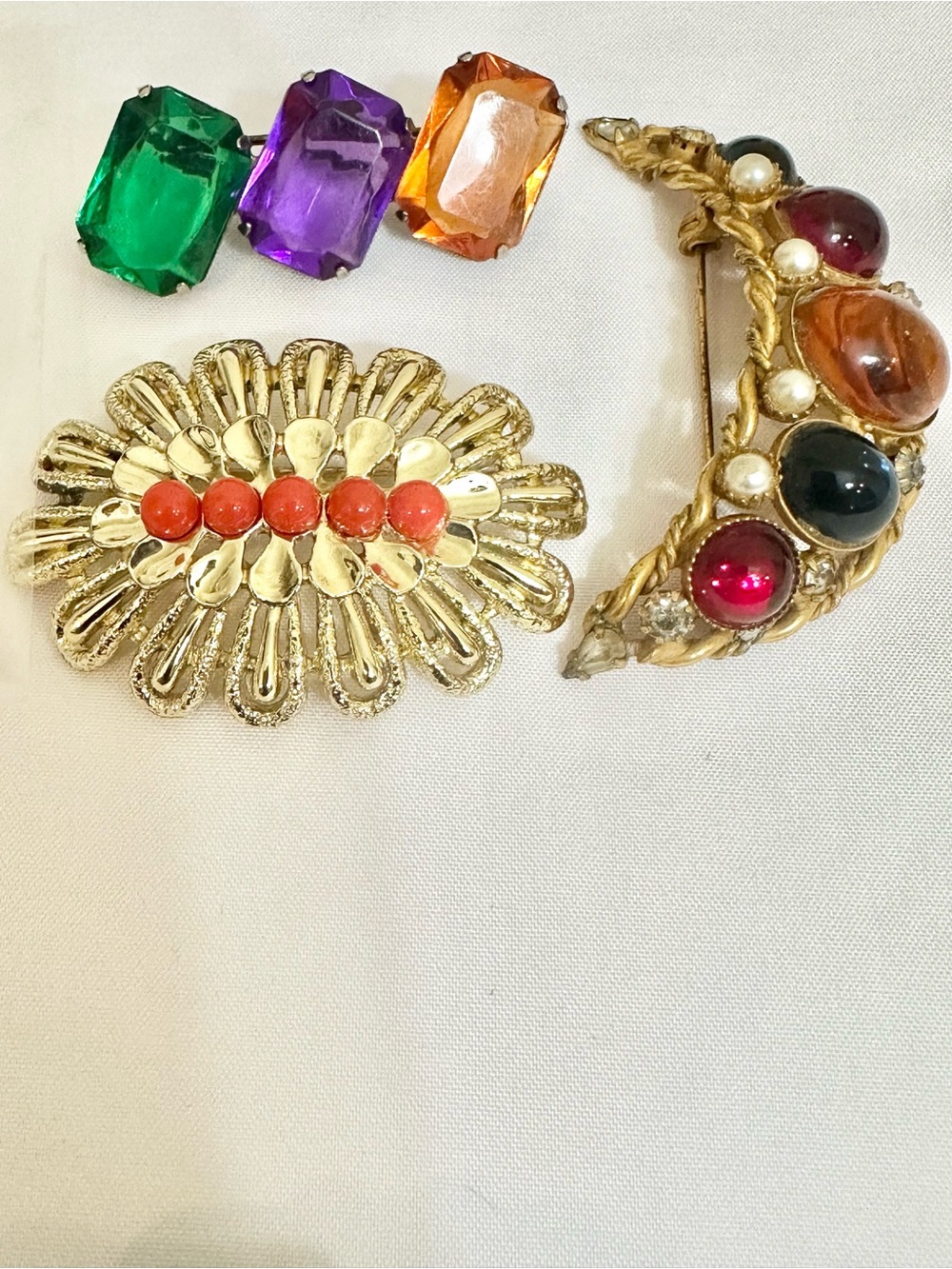 Gold-Tone Multi-Color Vintage Brooch Bundle (3 pcs.)